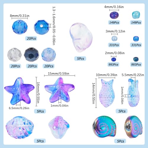 SUNNYCLUE 1 Box 3100pcs Summer Beads Kit: Glass Sea Ocean Beads, Star, Sea Shell, Fish - Image 2