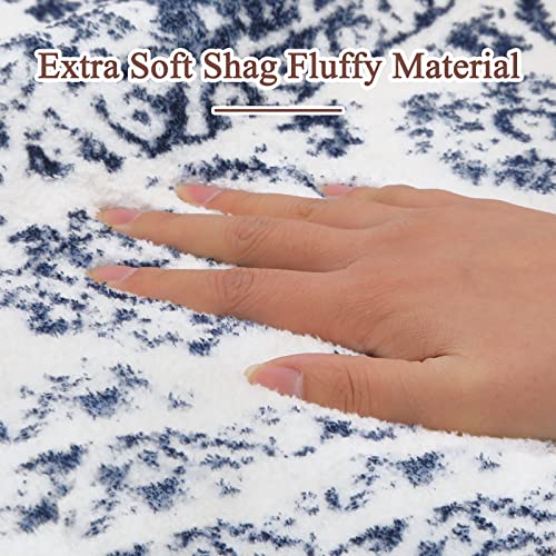 Pauwer Round Rug 4Ft, Boho Circle Rug, Washable Shag Area Rug, Mandala Rug Floor Mat Carpet, Farmhouse Distressed Non Slip Area Rug, Round Rugs For Living Room, Kitchen, Bedroom, Bathroom, Navy Blue #TOP3