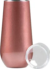 Taça Térmica Para Espumante Champagne Com Tampa Copo Formato Flauta Drink Premium 180ml Mantém Temperatura 6 Horas (Rosa)