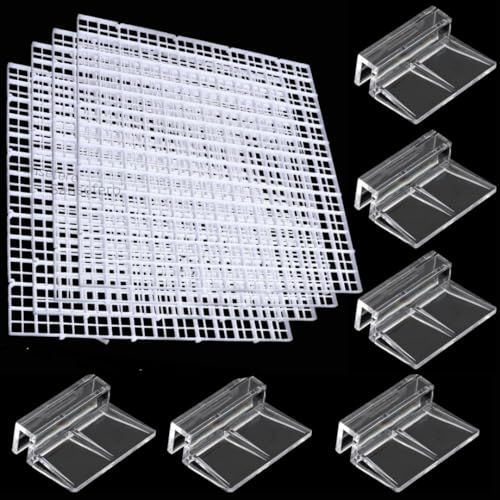 Image of Premier Plants Acrylic Aquarium Lid Cover Support Clip Clamp for Rimless Aquarium And Glass Top, Aquarium Hoods 6 Pieces (4 Pcs Grid Divider with 6 Pieces 12 MM Holder)
