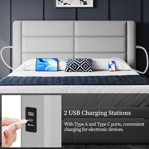 Yaheetech YT-00137724 Queen Size Bed Frame With 2 Usb Charging Station/Port For Type A&C/3 Storage Drawers,Leather Upholstered Platform Bed thumb #4