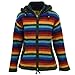 Produktbild LOUDelephant Handgestrickte Wolle Kapuzenjacke Cardigan Damen Schnitt S-XXL gefüttert warm, Streifen Dunkler Regenbogen, 50