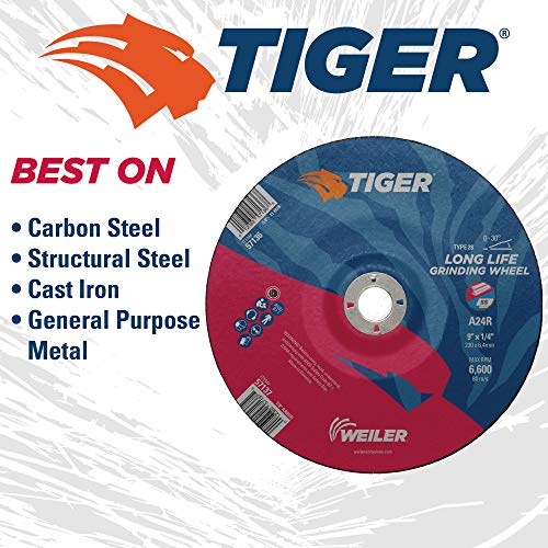 Image of Weiler 57137 9 inchX1 /4 inch, Tiger Type 28 Grinding Wheel, A24R, 7 /8 inch A.H. (Pack of 10)