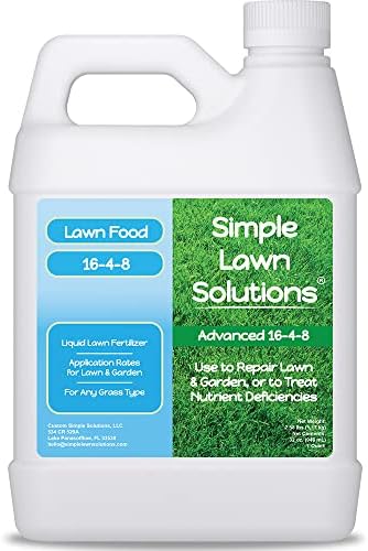 Advanced 16-4-8 Lawn Fertilizer - Liquid Lawn Food Spring & Summer Concentrated Spray - Any Grass Type- Fish and Seaweed Kelp- Balanced NPK - Simple Lawn Solutions (1 Quart)