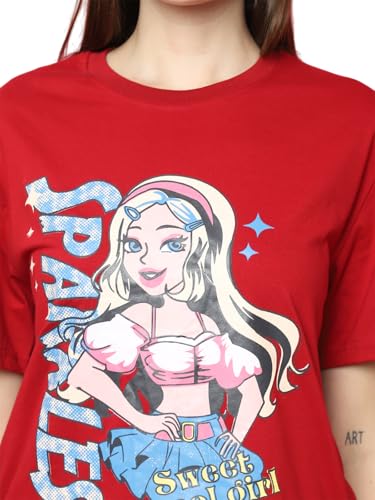 Image of Preneum Women's Cotton Aesthetic & Cool Graphic Printed Baggy Fit Drop-Shoulder Sleeves Cotton Oversized T-Shirt || Printed
