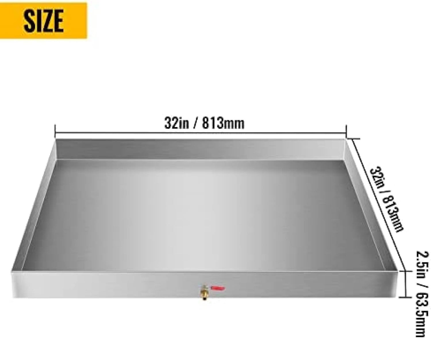 Heavy Duty 304 Stainless Steel Washer Machine Drip Drain Pan Floor Tray with Anti-Slip Bottom Pad, with Drain Hole,32 X 32 X 2.5 Inch