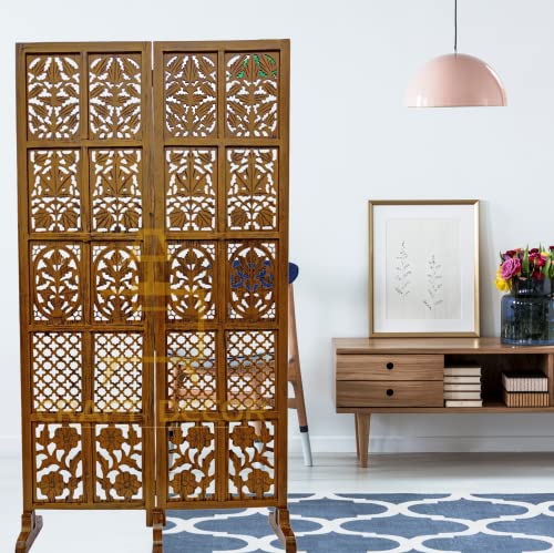 Image of Wooden Room Partition Screen Divider with Stands for Living Room & Bedroom | Folding Wooden Separator & Panel Room Partition Wall for Office & Salon