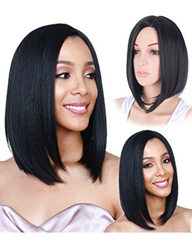 TSNOMORE Black Bob Wig for Women Shoulder-length Straight Short Synthetic Wig for Girls Halloween Costume Party Cosplay Wig