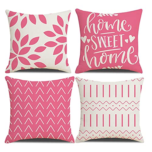 Homefeelzydys Cushion Covers,Cushion Covers 40 x 40 set of 4 Pink Square Throw Pillow Case cushion covers 16x16 4Pack For Outdoor Patio Garden Blench Living Room Sofa Farmhouse Decor