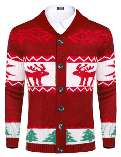 COOFANDY Herren Cardigan Weihnachten Pullover Christmas V Ausschnitt...