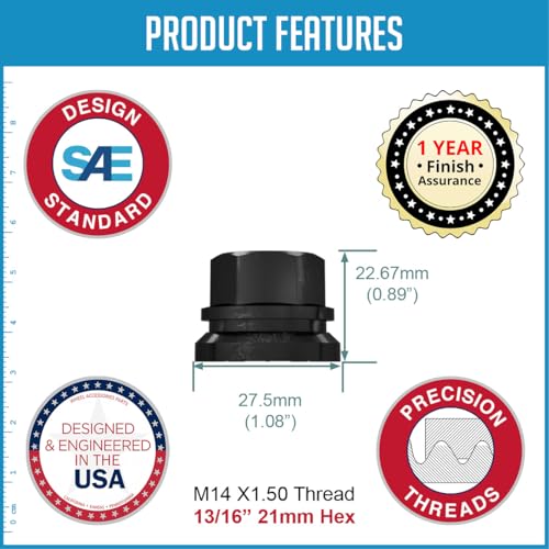 Image of Wheel Accessories Parts 10 Pcs M14x1.5 14x1.5 Thread OEM Style Lug Nuts 0.90 inch Long Black 13 /16 inch 21mm Hex Hex Fits Ford F-250 F-350 F-450 F-550 Super Duty 2C2Z-1012-AA |611-246