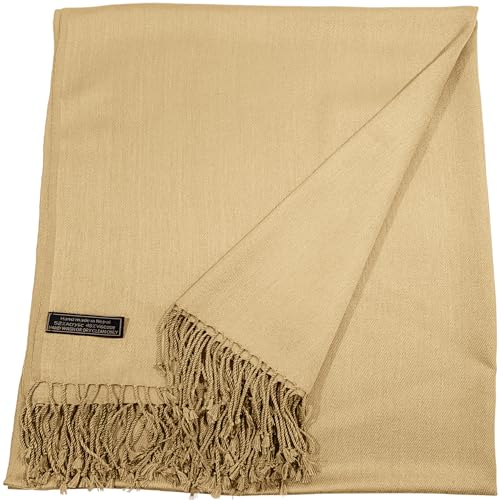 CJ Apparel Rich Cream Solid Color Tassels Design Nepalese Shawl Scarf Wrap Stole Throw Head Wrap Pashmina Hand Made in Nepal New3