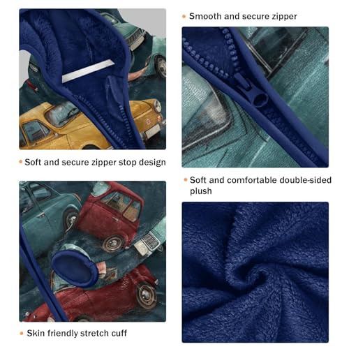 Retro Cars Pattern Print Design Toddler Fleece Jacket Girl Boys Hooded Fleece Jacket Coat Warm Outwear Zip-up 3-10T3