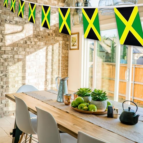 Image of Jamaica Flags Jamaican String Flag Banners for Patriotic Events Independence Day Sports Bars Inside Outside Decorations 33 Feet 30 Flags