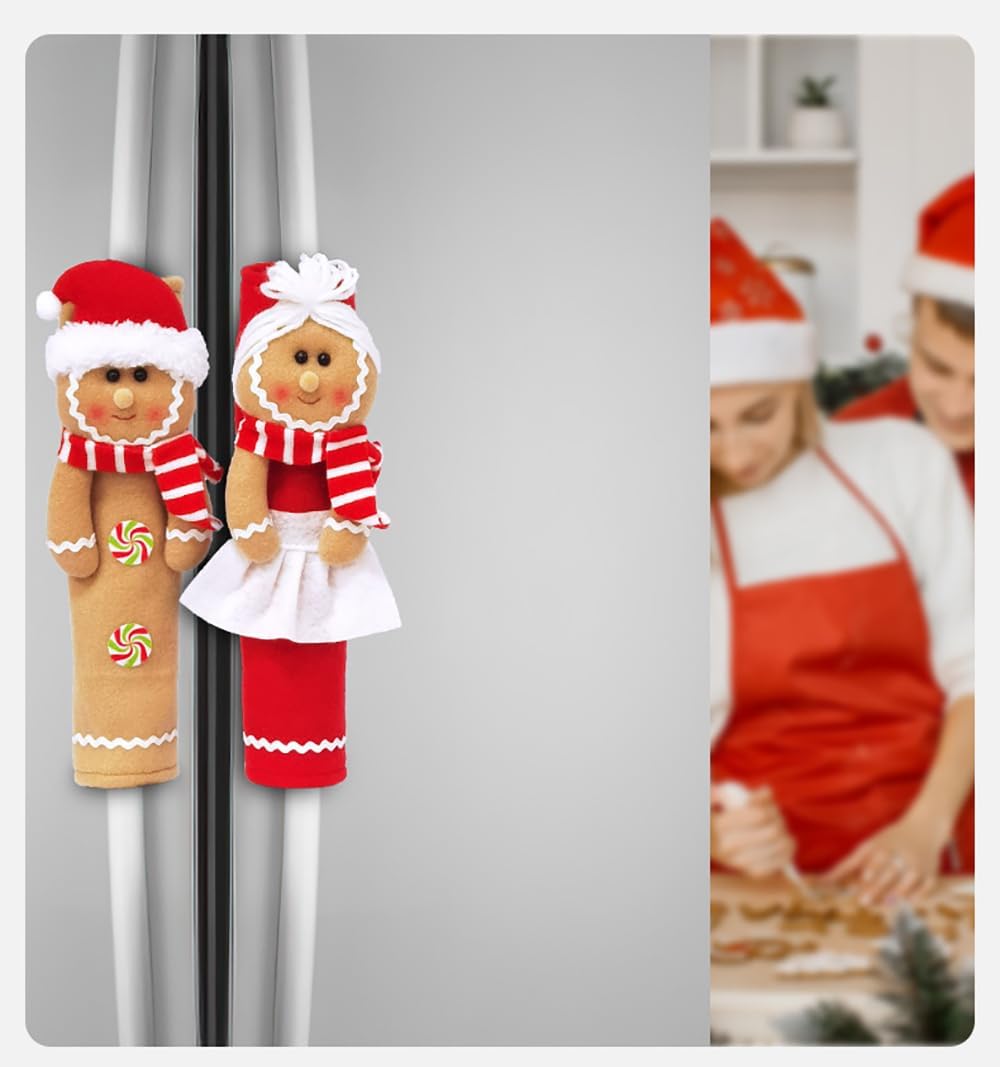 Christmas Refrigerator Handle Covers Lovely Gingerbread Design Kitchen Decorations Appliance Handle Protector Covers for Dishwasher Microwave Oven Fridge Xmas Indoor Decor