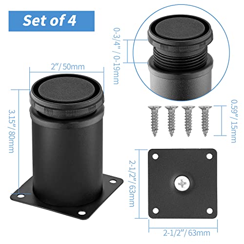 Masendelk 3 Inch Metal Furniture Legs Stainless Steel Adjustable Legs Black Metal Legs Round Cabinet Legs For Coffee Table Cabinet Desk Sofa Shelves, Pack Of 4 #TOP3