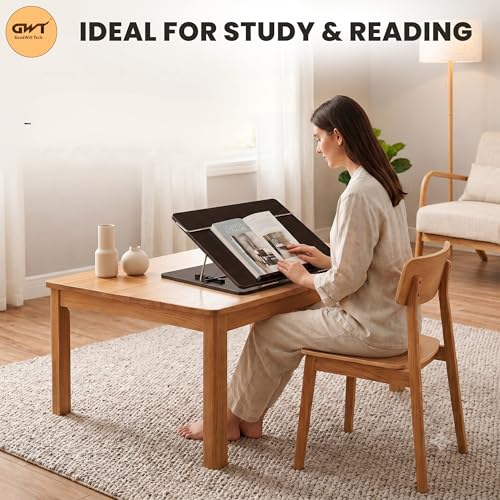 Image of Goodwill Tech Wooden Laptop Desk Table Top with Adjustable Height, Foldable, Writing, Drwaing Desk Stand for Study, Office (Black, 15 x 21 inches)