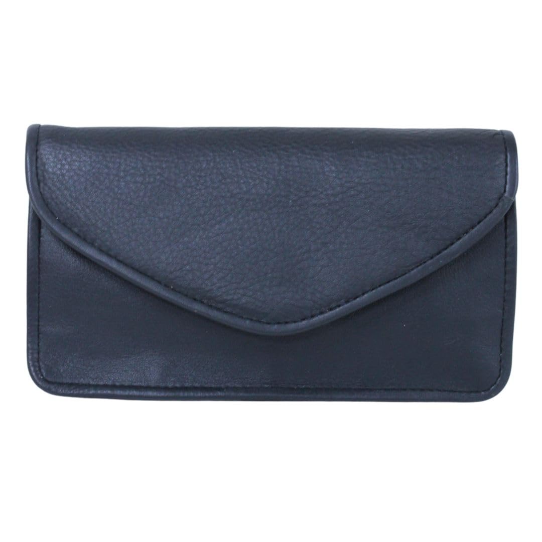 Luigi Genuine Leather Women’s Clutch – 3 Compartments, 1 Zipper Compartment, Card Holder Slot, Press Button Lock, Back Zipper Pocket (Navy)