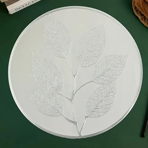 Image of Dakshya Industries Luxury Leaf Shape Waterproof Table Placemat for Kitchen Dining (Silver)