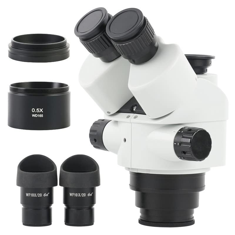 Zubehör für Labormikroskope 7X-45X 3.5X-90X Zoom simulfokales Stereo-Trinokular-Mikroskopkopf-Zubehör + WF10X / 20-Okular for Telefon-CPU-Leiterplattenlöten(With 0.5x 1.0x)