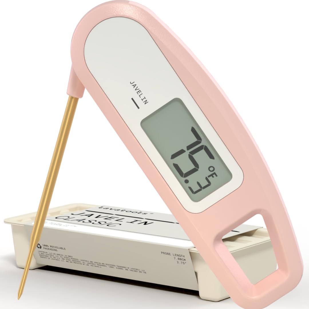 Lavatools Javelin® Ultra-Fast 3-Second Digital Instant Read Meat Thermometer for Grill and Cooking, 2.75" Probe, Compact Foldable Design, Large Display, IP65 Water Resistant, NSF Certified – Rhubarb