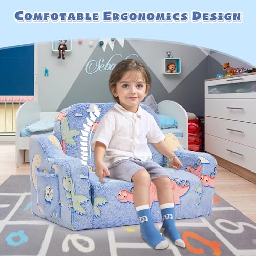 image for BUPPLEE 2-in-1 Toddler Chairs Comfy, Toddler Couches That Fold Out,Glo