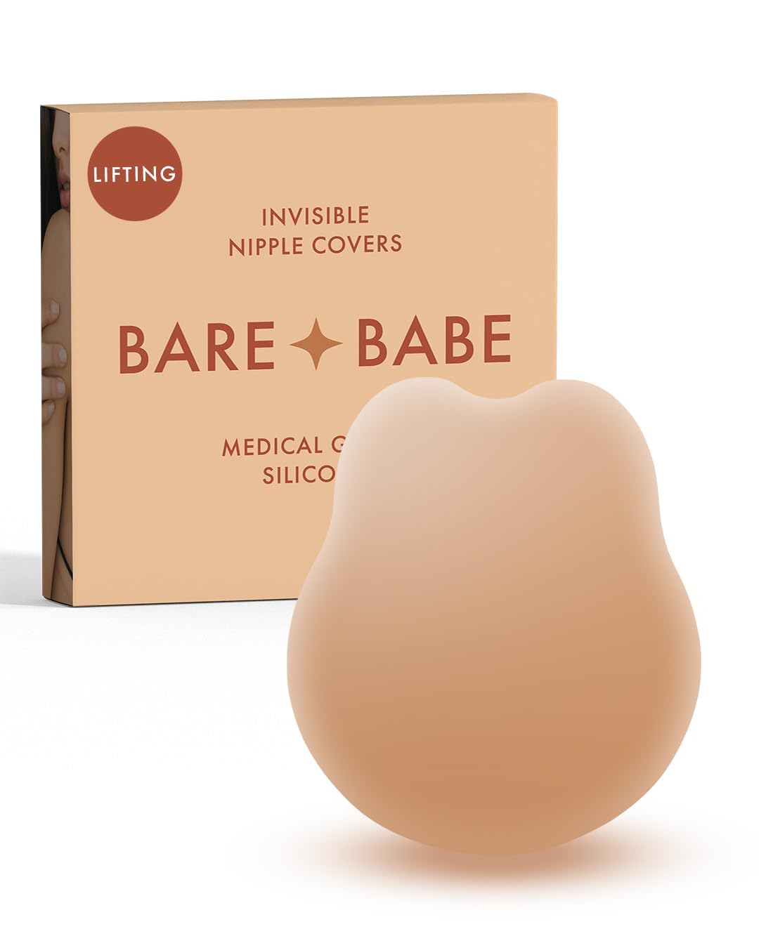 Bare Babe Nipple Covers with Lift - Reusable Sticky Bra Push Up - Waterproof Nipple Pasties Strapless Bras for Women 4 Shades
