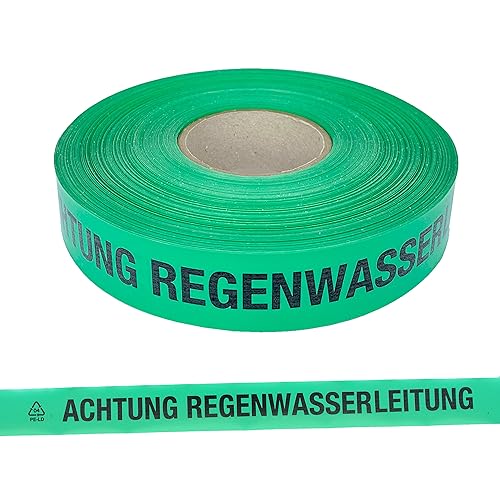 PremSecure Trassenwarnband Achtung Regenwasserleitung Warnband Abwasser Schmutzwasser Wasser Leitung Trassenband 250m Trassierband grün schwarz 40mm breit