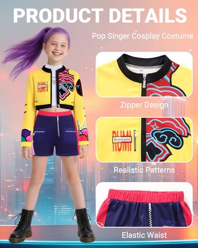 Girls Demon Pop Singer Hunters Costume 3-14 Years Stage Dance Idol Cosplay Outfit, Kids Halloween Costumes3
