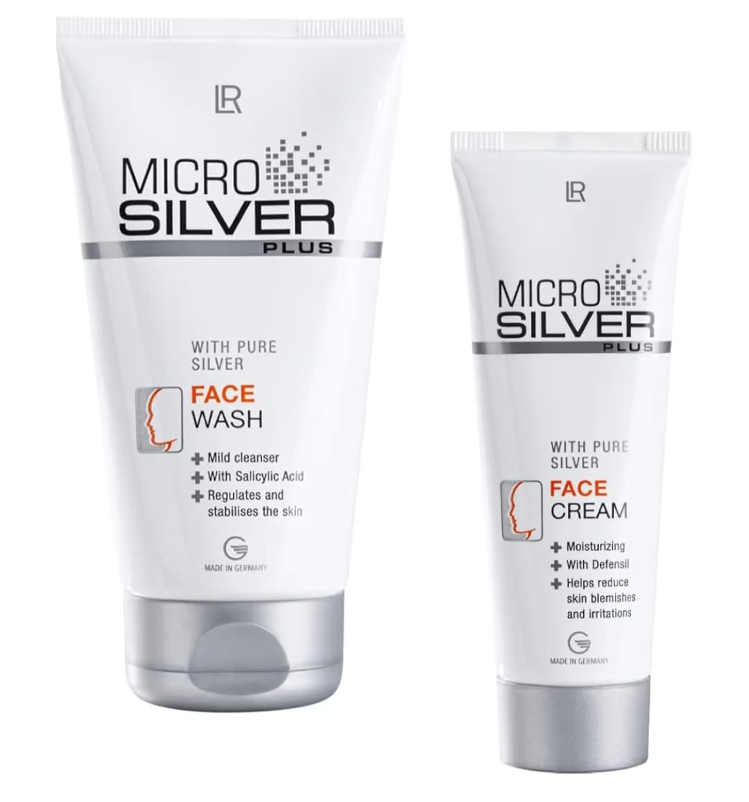 LR Micro Silver Plus Gesichtspflege Set mit reinem Silber, Gesichtswaschgel und Gesichtscreme, antibakteriell, für unreine Haut, Akne und Pickel, 2-teilig