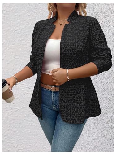 OYOANGLE Women's Plus Size Jacquard Long Sleeve Open Front Blazer Jacket Notch Collar Work Dressy Coat Outerwear4