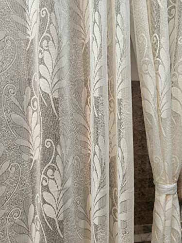 Image of Honger Polyester Imported Floral Design Tissue Net Pack of 2 Pecs Cream Net || 7 Feet Door Curtains for Home || Living Room Curtains