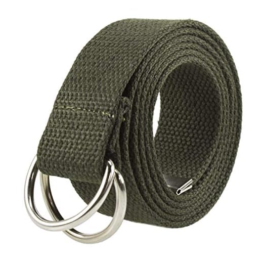 Gelante Canvas Web D Ring Belt Silver Buckle Military Style for men & women 1 or 3 pcs, Olive, S/M (30