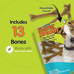 Super Breath Dental Care Bones for Dogs – 13 Count Small Dog Dental Treats for Small Dogs (Made in USA) – Tasty Dog Dental Chews Help Reduce Plaque, Tartar Buildup, and Freshens Breath