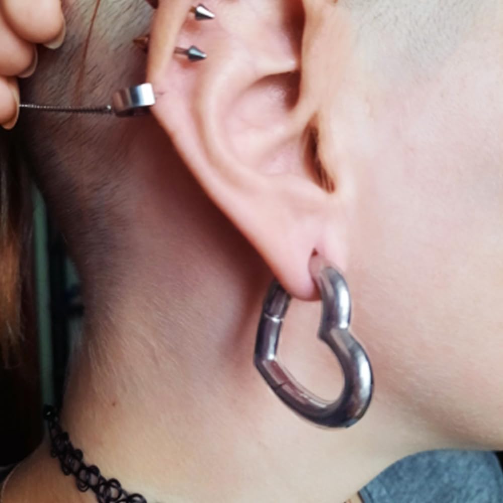 LADEMAYH 2Pcs Surgical Steel Ear Hangers Weights Gauges for Ears - Suitable from 6g to 1inch - Trendy and Comfortable Heart, Hoop and Bead Dangle Gauges Body Jewelry
