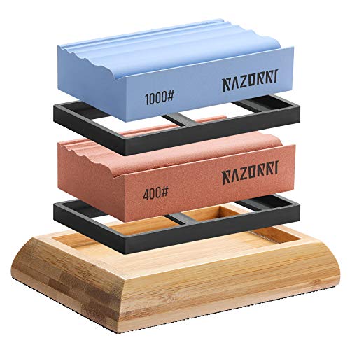 Razorri Solido slijpstenen kit C3, dubbelzijdige slijpstenen van korrel 400/1000 grit slijpstenen met bamboebasis, slijpen van waterstenen en Poolse houtsnijmessen (meerdere groeven)