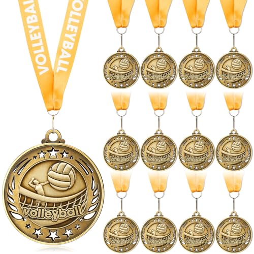 Liliaafar 12 Pack 12/36 Pack Gold Medals 2 Football Soccer Baseball Golf Basketball Metal Medals Bulk Metal Award Trophies for Adults Team Sports Event Prizes Gifts (Volleyball)