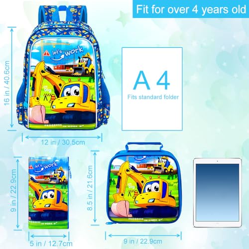 Image of CCJPX 3PCS Excavator Backpack for Boys, 16 Inch Water Resistant Preschool Bookbags, Cool Kindergarten School Backpacks and Lunch Box