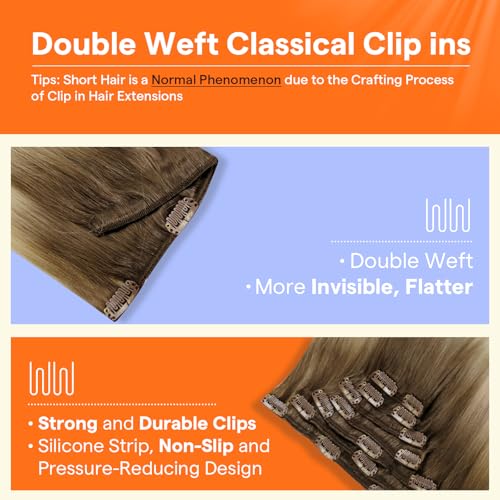 Image of Full Shine Human Hair Clip in Extensions, Light Brown to Blonde, 20 Inch