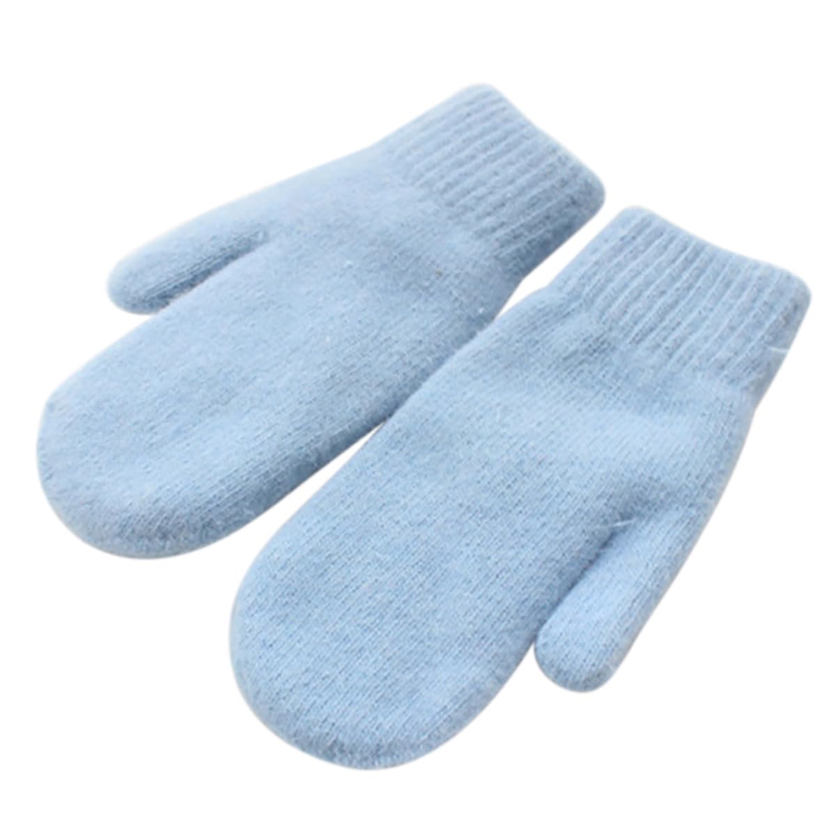 homeemoh Cold Weather Mittens for Women, Wool Blend Knitted Mittens Warm Thermal Gloves for Cycling & Hiking (Sky Blue)