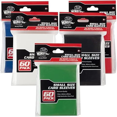 Monster Protectors Sleeves(300 Pack) -Small Size(64mm x 89mm) Multi-Color Set of Protectors - Compatible with Yugioh & Other Small Sized Gaming or Collectible Cards - Black, White, red, Blue & Green Cover