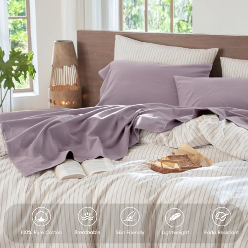 Image of MooMee Sheet Set 100% Washed Cotton Linen-Like Extra Deep Pocket Queen | Relaxed Linen-like Texture. Soft, Breathable & Lightweight Comfort. 15-19 inch Extra Deep Pocket with All-around Elastic