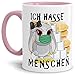 Produktbild Tassendruck Anti-Hamster-Tasse mit Spruch Böses Hasi - Ich Hasse Menschen - Hamsterkäufe/Kaffee-Tasse/Virus 2020 / Geschenk-Idee/Ostern - Innen & Henkel Rosa