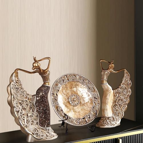 Set de 3 Estatuas Danza Pavo Real Vintage en Resina Dorada miniatura 7
