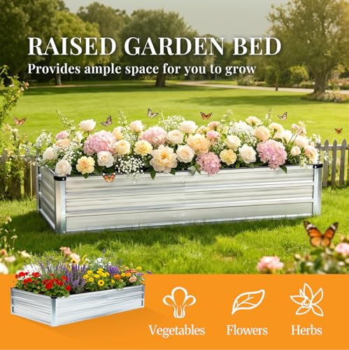 Image of NEWBULIG Galvanized Raised Garden Bed Kit, 6x3x1ft 2 Pack Outdoor Metal Planters Box, Rectangular Raised Flower Beds for Planting Vegetables Flowers Herbs, Open Bottom, Easy Assembly, Silver