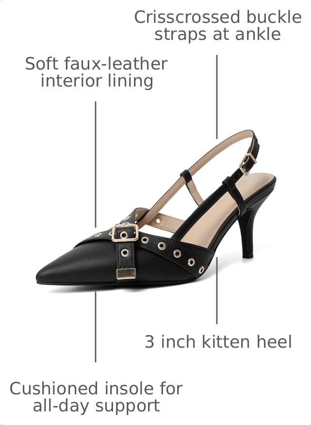 Image of Mostrin Kitten Heels for Women Pointed Closed Toe Heels Vintage Stiletto Dressy Pumps Shoes for Office Work Party