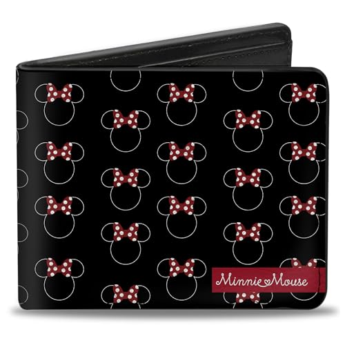 Buckle-Down Men's Disney Wallet, Bifold, Minnie Mouse Icon Monogram Banner Black White Red, Vegan Leather, Multicolor, Standard Size - Main Image