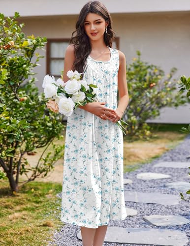 Image of Ekouaer Nightgowns for Women Cotton Long Night Gown Sleeveless Sleep Dress Victorian Nightdress Ladies Sleepwear