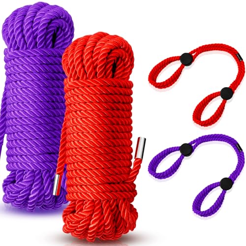 Image of Tisancy 4 Pcs Multifunctional Craft Cord Kit with 2 Soft Silk Macrame Cords and 2 Adjustable Nylon Bracelets, 32.81 ft Twisted Trim Cord for DIY Crafts and Home Decoration(Red, Purple)