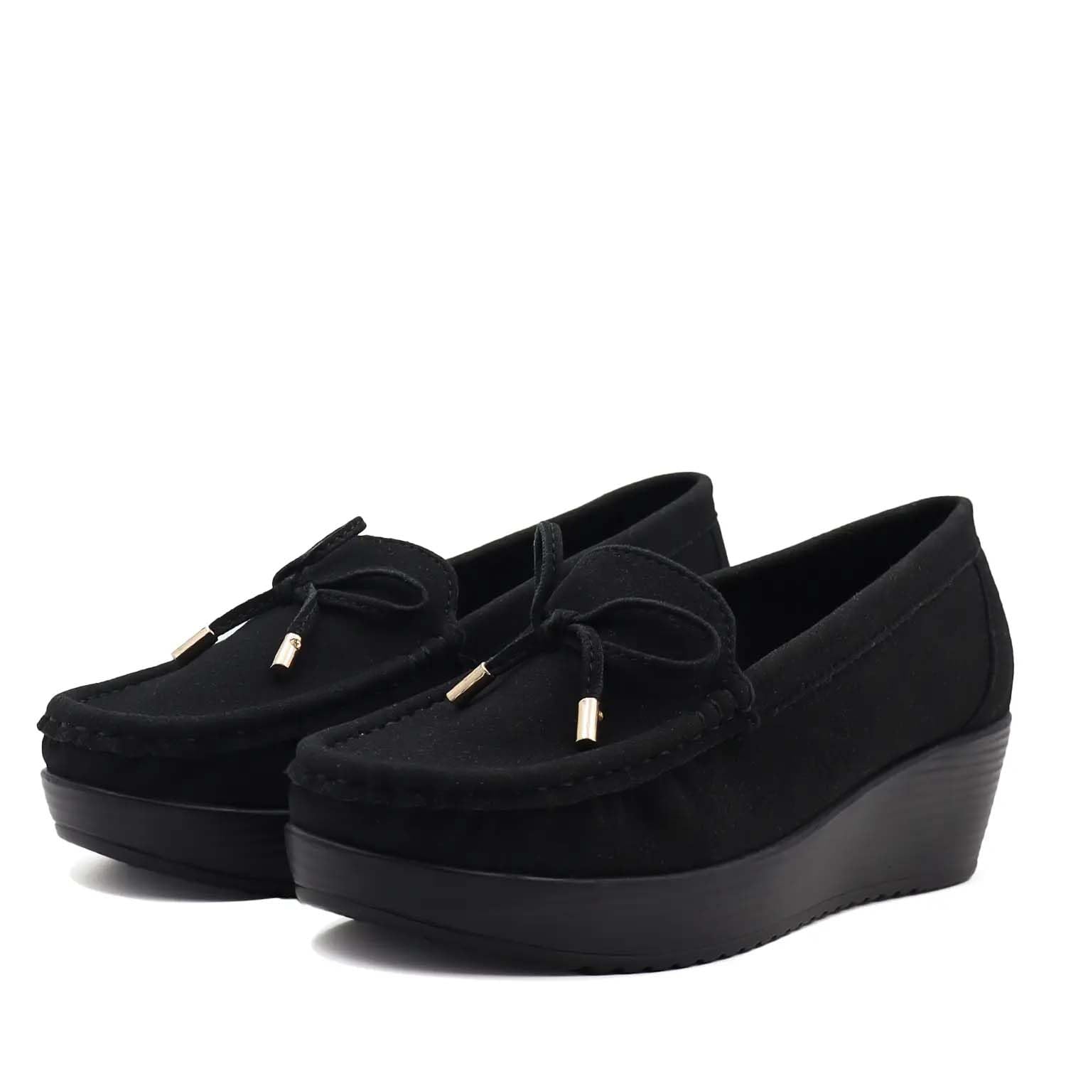 Zyra Comfort Wedge Loafers for Women, Beige and Black, Slip-on, Cushioned Insole, Wedge Heel-picture-11